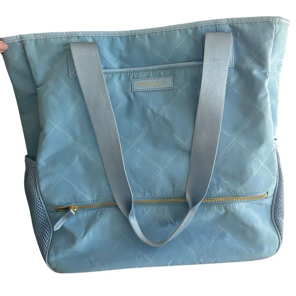 Vera Bradley Light Blue Nylon Large Tote Bag Zip Top Laptop Padded‎ Pockets